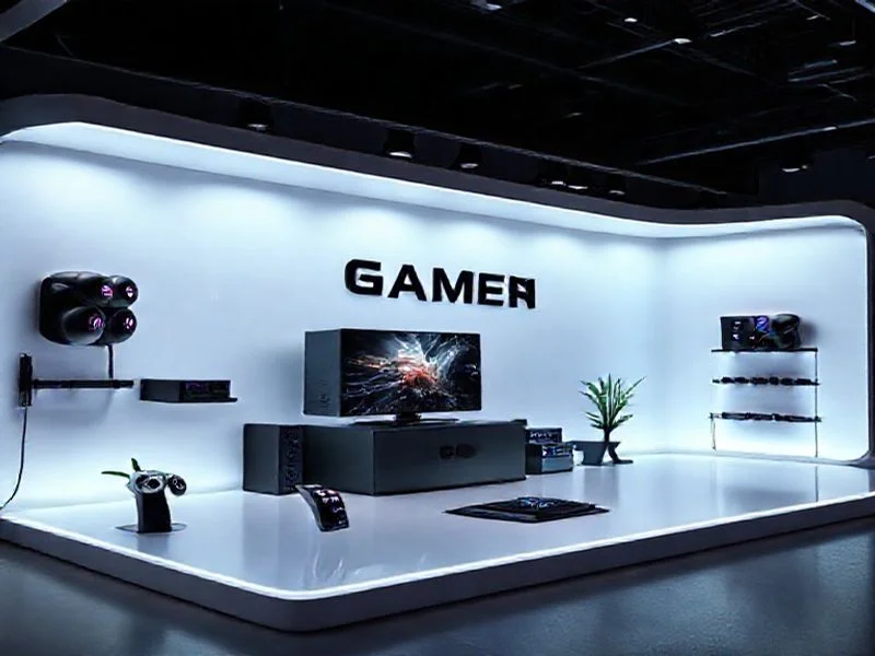 Screenshot of an early game engine environment render with blocky placeholder assets.